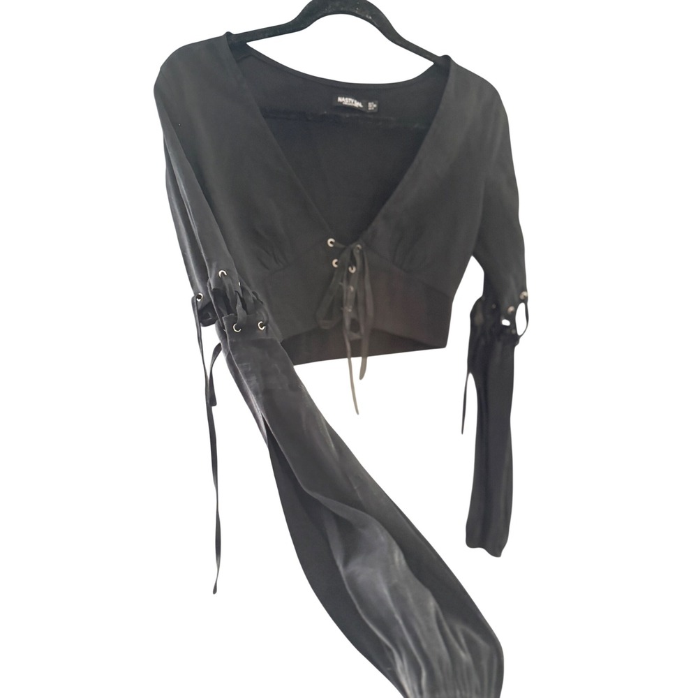 Nasty Gal Collection Black Lace Up Gothic Corset Grunge Long Sleeve Crop Top 4